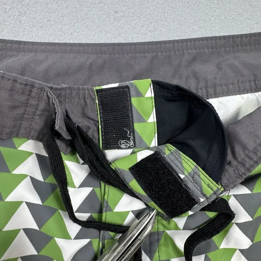 Jedidiah Men’s Board Shorts Size 34 Green Gray Triangle Surf Swim USA